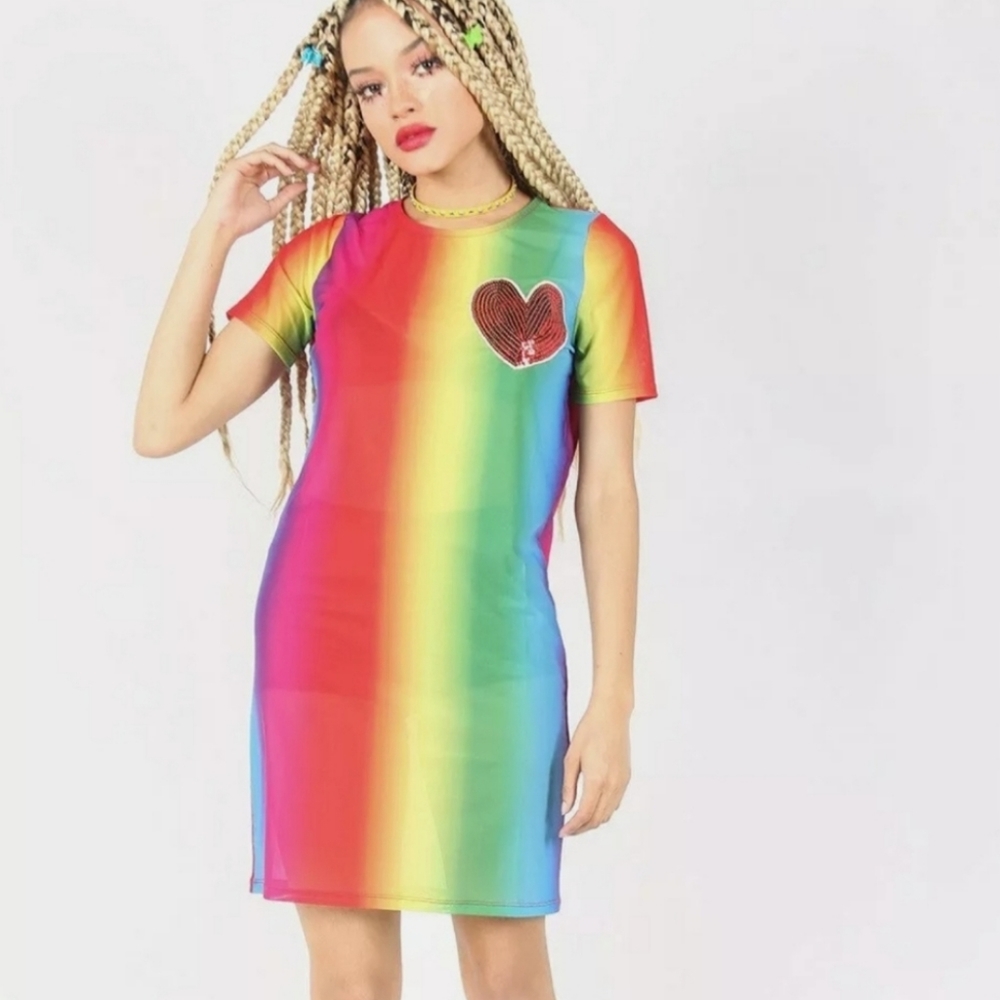 Iron Fist Rainbow Sheer Dress with Sequin Heart